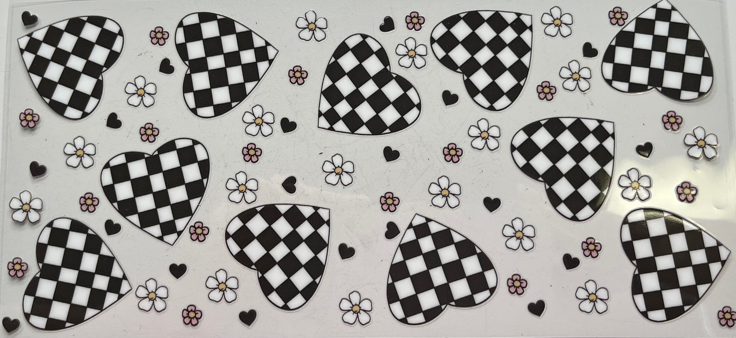 Checkered Hearts and Small Flowers