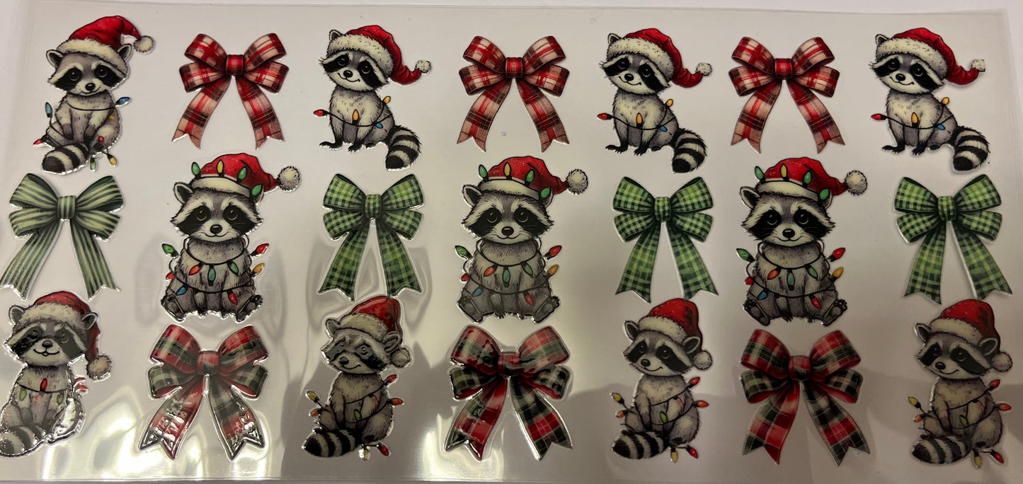 Raccoon Wrapped in Lights & Green Bows