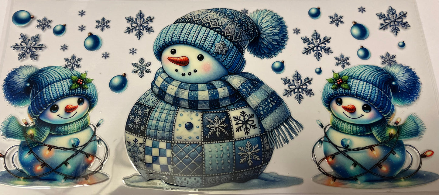 Blue Sweater Snowman & Snowflakes
