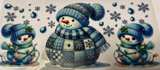 Blue Sweater Snowman & Snowflakes