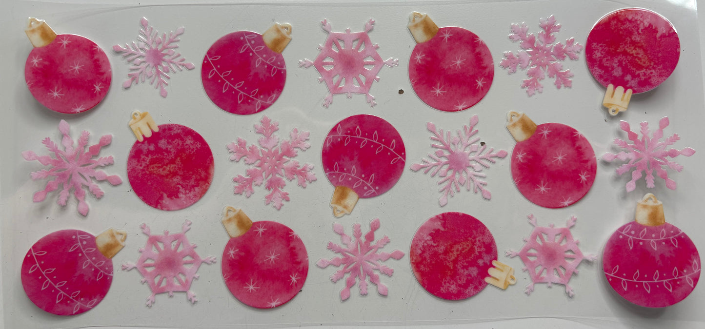Pink Ornaments and Snow Flakes
