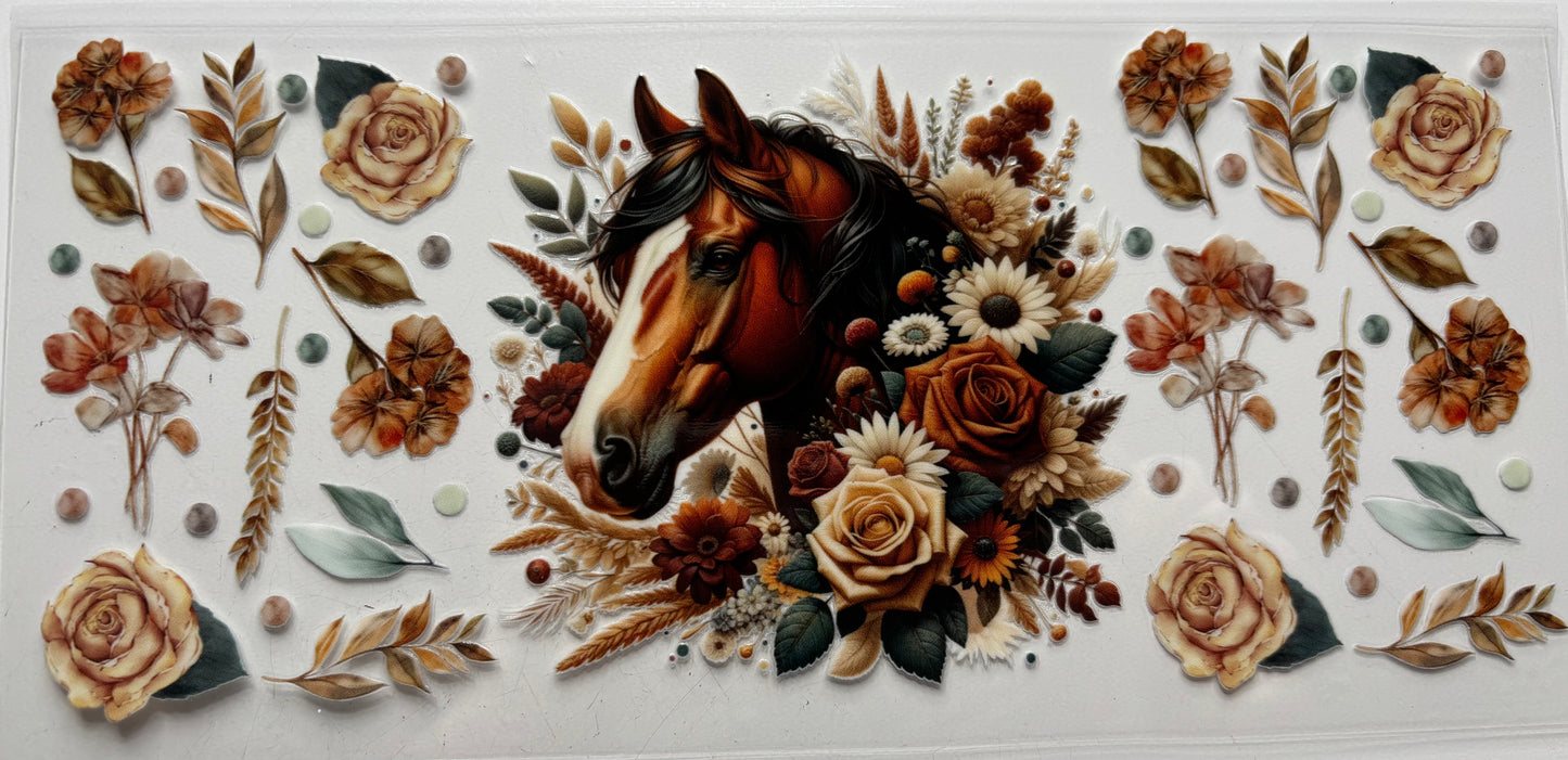 Brown Horse with Flowers