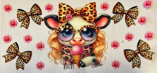 Fluffy Cow Girl in Cheetah Bows and Ice Cream