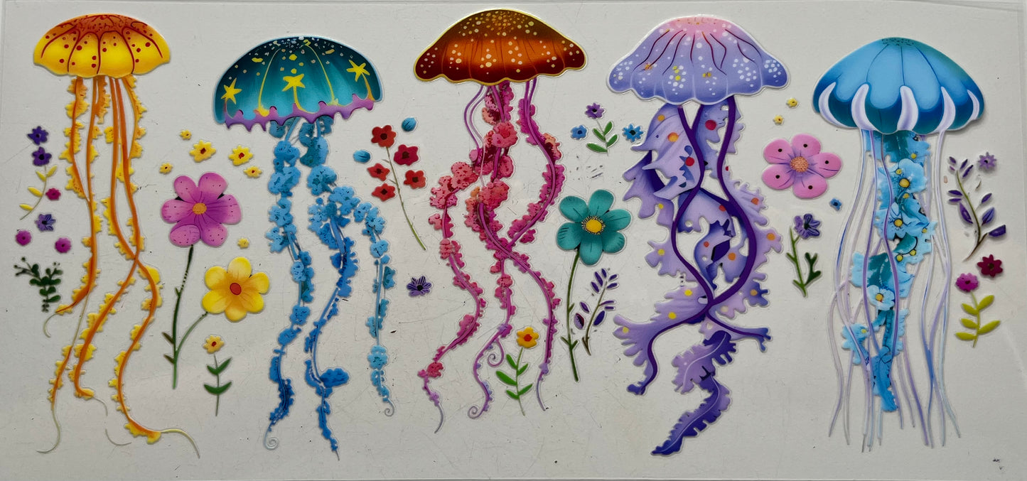 Colorful Jellyfish & Flowers