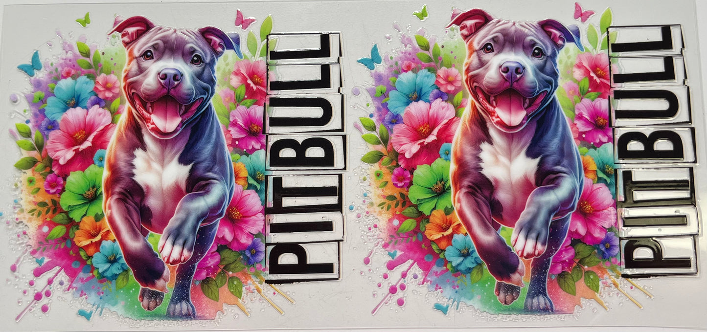 Colorful Pitbull in Flowers