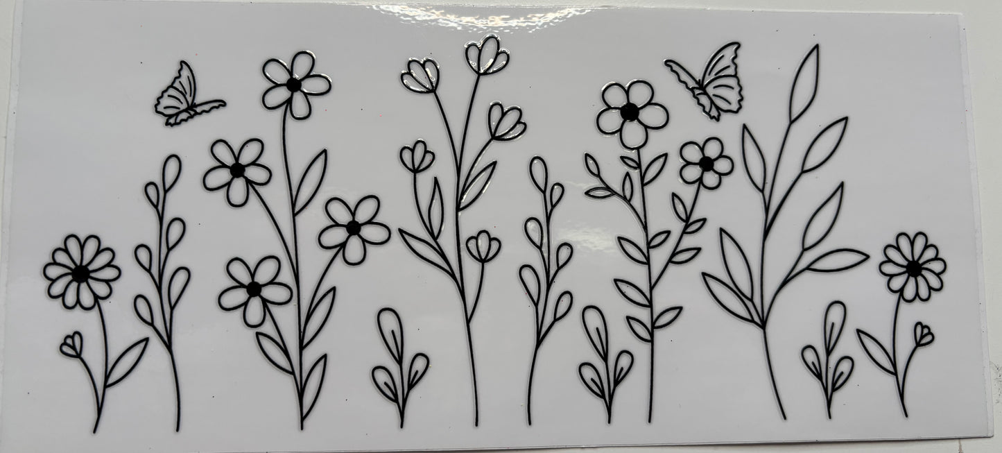 Black Flowers with Butterflies