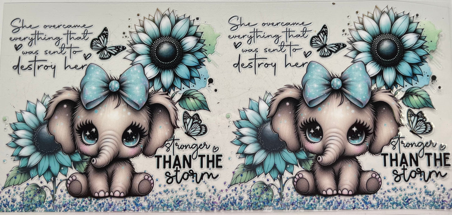 Baby Elephant With Blue Sunflowers Stronger Than The Storm