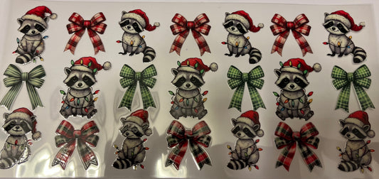 Raccoon Wrapped in Lights & Green Bows