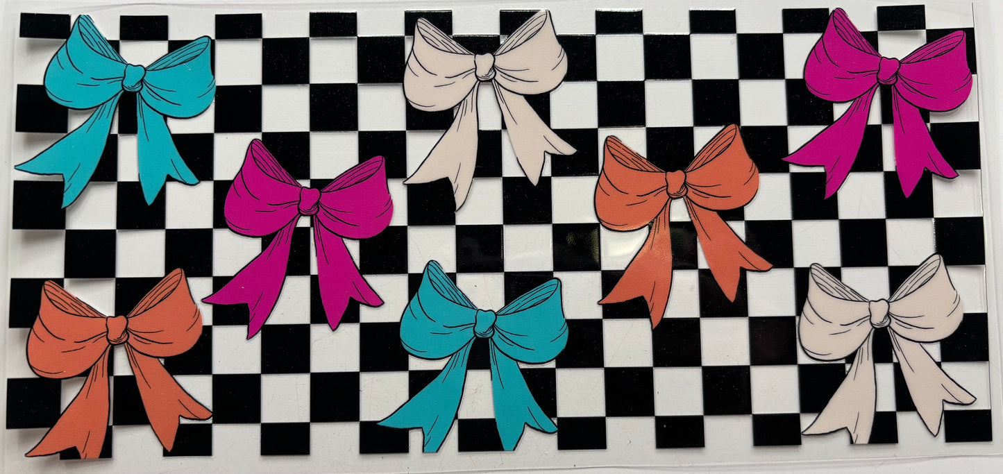 Colorful Bows on Checkered Board