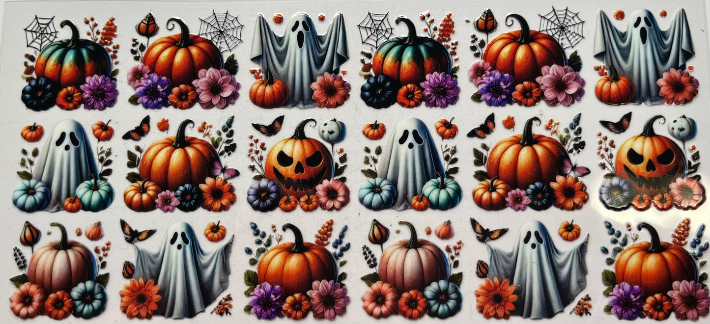 Pumpkins Ghosts and Flowers