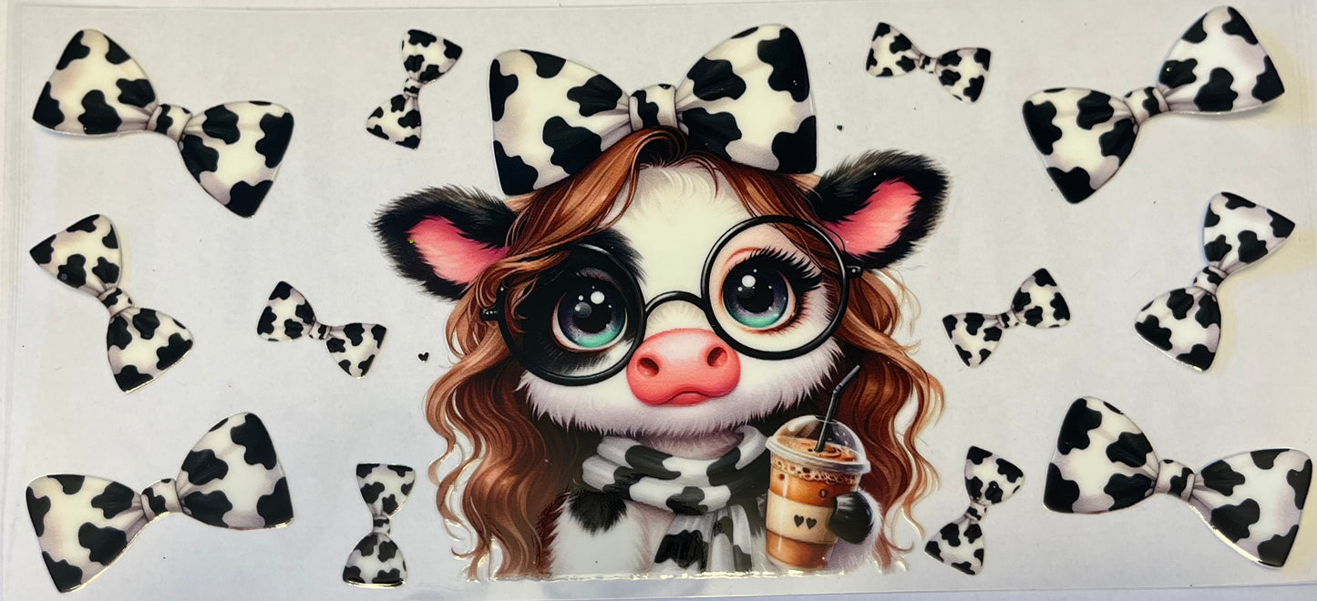 Fluffy Cow Girl With Bows and Coffee