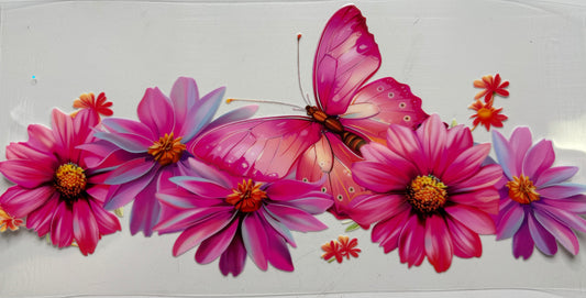 Pink Butterfly and Flowers