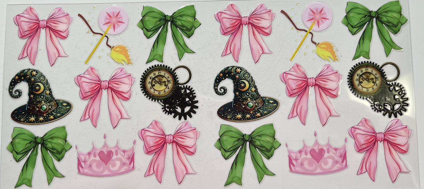 Wicked Green and Pink Bows Clock and Witches Hat