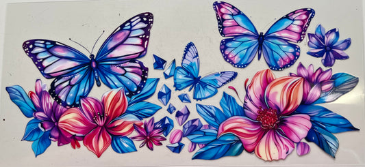 Butterflies Gems & Hibiscus Flowers Purple Pink and Blue